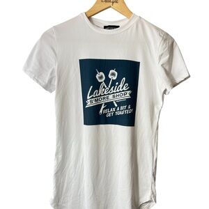Lakeside White Short Sleeve Tee with Navy Graphic
